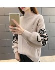 Neploe sweter kobiet koreański Pull Femme Hiver sweter szydełka rękaw Puff sweter Sueter Mujer dziergane swetry z golfem 36816