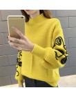 Neploe sweter kobiet koreański Pull Femme Hiver sweter szydełka rękaw Puff sweter Sueter Mujer dziergane swetry z golfem 36816