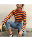 Z golfem moda rainbow swetry swetry z dzianiny damskie 2018 nowy zimowy sweter luźny sweter swetry kobiet