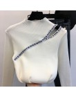 Sweter damski młodzieżowy seksowny oryginalny modny zabudowany obcisły krótki z długim rękawem pół golf