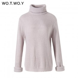 WOTWOY jesień zima sweter z golfem kobiet 2018 sweter długi z dzianiny swetry kobiety luźne Casual swetry damskie Jumper kaszmir