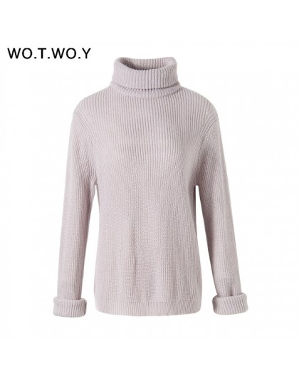 WOTWOY jesień zima sweter z golfem kobiet 2018 sweter długi z dzianiny swetry kobiety luźne Casual swetry damskie Jumper kaszmir
