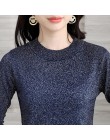 GIGOGOU kobiet sweter sweter Lurex brokat z dzianiny Pull ponad szczyty wiosna jesień pół rękawa elastyczność okrągłe wycięcie p