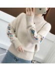 TIGENA 2019 zima grube ciepłe piękne hafty sweter z golfem kobiet długim rękawem dzianinowy sweter sweter kobiet Pull Femme