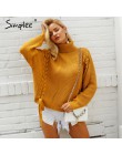 Simplee boczne koronki up swetry kobieta zima 2018 golfem batwing rękaw luźny sweter na co dzień kobiety jumper pull femme