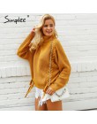 Simplee boczne koronki up swetry kobieta zima 2018 golfem batwing rękaw luźny sweter na co dzień kobiety jumper pull femme