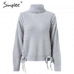 Simplee boczne koronki up swetry kobieta zima 2018 golfem batwing rękaw luźny sweter na co dzień kobiety jumper pull femme