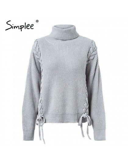 Simplee boczne koronki up swetry kobieta zima 2018 golfem batwing rękaw luźny sweter na co dzień kobiety jumper pull femme