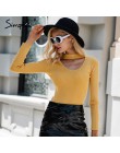 Simplee Halter sweter z dzianiny z długim rękawem kobiet topy jesień żółty v neck krótki sweter zimowy na co dzień panie jumper 