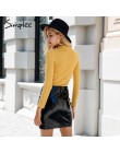 Simplee Halter sweter z dzianiny z długim rękawem kobiet topy jesień żółty v neck krótki sweter zimowy na co dzień panie jumper 