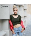 Simplee Halter sweter z dzianiny z długim rękawem kobiet topy jesień żółty v neck krótki sweter zimowy na co dzień panie jumper 