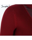 Simplee Halter sweter z dzianiny z długim rękawem kobiet topy jesień żółty v neck krótki sweter zimowy na co dzień panie jumper 