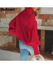 BeAvant z golfem czerwony zima sweter kobiety z dzianiny latarnia rękaw biały sweter kobiet luźne sweter oversize sweter z dzian