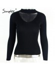 Simplee Halter sweter z dzianiny z długim rękawem kobiet topy jesień żółty v neck krótki sweter zimowy na co dzień panie jumper 