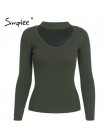 Simplee Halter sweter z dzianiny z długim rękawem kobiet topy jesień żółty v neck krótki sweter zimowy na co dzień panie jumper 