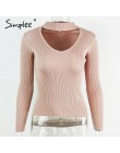 Simplee Halter sweter z dzianiny z długim rękawem kobiet topy jesień żółty v neck krótki sweter zimowy na co dzień panie jumper 