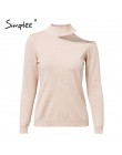 Simplee Halter sweter z dzianiny z długim rękawem kobiet topy jesień żółty v neck krótki sweter zimowy na co dzień panie jumper 