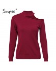 Simplee Halter sweter z dzianiny z długim rękawem kobiet topy jesień żółty v neck krótki sweter zimowy na co dzień panie jumper 