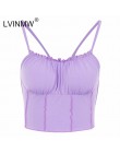 LVINMW Sexy Spaghetti pasy Ruffles Crop Top 2018 zima kobiety fioletowy bez pleców bez rękawów Camisole Top kobiece Skinny Brale