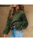 BeAvant Tassel sweter z dzianiny kobiet sweter luźne na co dzień armii zielony zima sweter kobiet O szyi 2018 jesień jumper pull