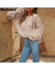 BeAvant Tassel sweter z dzianiny kobiet sweter luźne na co dzień armii zielony zima sweter kobiet O szyi 2018 jesień jumper pull