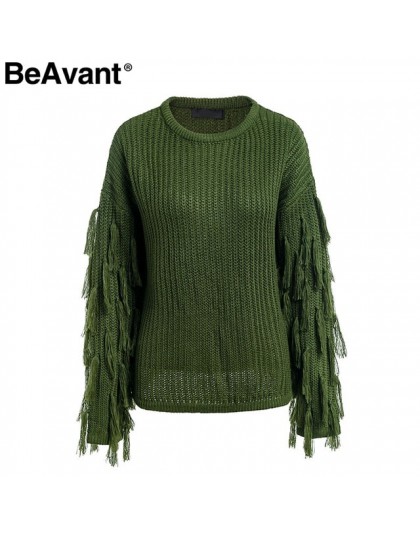 BeAvant Tassel sweter z dzianiny kobiet sweter luźne na co dzień armii zielony zima sweter kobiet O szyi 2018 jesień jumper pull