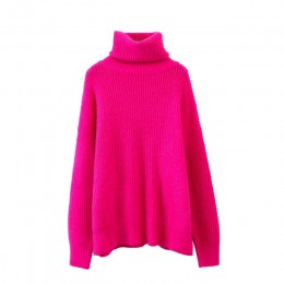 W stylu Vintage stylowy ponadgabarytowych sweter z dzianiny kobiet 2019 moda wysoka Neck z długim rękawem luźne damskie swetry C