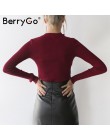 BerryGo jesień zima czarny halter sweter z dzianiny czerwony sexy sweter kobiet topy Slim v neck z długim rękawem elegancki jump