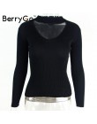 BerryGo jesień zima czarny halter sweter z dzianiny czerwony sexy sweter kobiet topy Slim v neck z długim rękawem elegancki jump