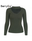 BerryGo jesień zima czarny halter sweter z dzianiny czerwony sexy sweter kobiet topy Slim v neck z długim rękawem elegancki jump