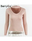 BerryGo jesień zima czarny halter sweter z dzianiny czerwony sexy sweter kobiet topy Slim v neck z długim rękawem elegancki jump