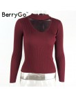 BerryGo jesień zima czarny halter sweter z dzianiny czerwony sexy sweter kobiet topy Slim v neck z długim rękawem elegancki jump
