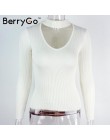 BerryGo jesień zima czarny halter sweter z dzianiny czerwony sexy sweter kobiet topy Slim v neck z długim rękawem elegancki jump