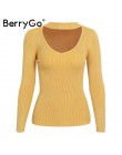 BerryGo jesień zima czarny halter sweter z dzianiny czerwony sexy sweter kobiet topy Slim v neck z długim rękawem elegancki jump