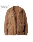 Nadafair plus rozmiar polar faux shearling futro kurtka płaszcz kobiety jesień zima pluszowe ciepłe gruby pluszowy płaszcz kobie