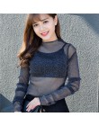 Ruoru kobiety Sexy Harajuku topy z siatki netto przepuszczalność T koszula przezroczysta podkoszulek gwiazda baza Top Camisas Fe