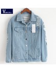 Kobiety postrzępiony Denim kurtka Bomber aplikacje drukuj gdzie jest mój umysł pani rocznika elegancki znosić jesień moda płaszc