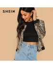 SHEIN Multicolor Highstreet wężowej druku Colorblock w paski z długim rękawem kurtka 2018 jesień nowoczesny pani na co dzień kob