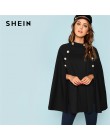 SHEIN Black Highstreet urząd Lady podwójny przycisk Mock Poncho stałe elegancki płaszcz 2018 nowa jesienna kobiety odzież robocz