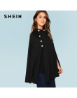 SHEIN Black Highstreet urząd Lady podwójny przycisk Mock Poncho stałe elegancki płaszcz 2018 nowa jesienna kobiety odzież robocz