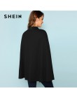 SHEIN Black Highstreet urząd Lady podwójny przycisk Mock Poncho stałe elegancki płaszcz 2018 nowa jesienna kobiety odzież robocz