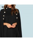 SHEIN Black Highstreet urząd Lady podwójny przycisk Mock Poncho stałe elegancki płaszcz 2018 nowa jesienna kobiety odzież robocz