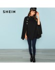 SHEIN Black Highstreet urząd Lady podwójny przycisk Mock Poncho stałe elegancki płaszcz 2018 nowa jesienna kobiety odzież robocz