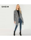 SHEIN szary urząd Lady eleganckie wodospad kołnierz solidna Knee długość pluszowy płaszcz 2018 jesień na co dzień moda kobiety p
