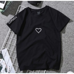 2019 lato pary kochanków T-Shirt dla kobiet na co dzień białe topy Tshirt kobiet T Shirt miłość serce haft drukuj koszulka kobie