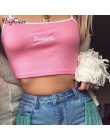 Hugcitar litery haft spaghetti paski patchwork sexy crop tops 2018 lato kobiet mody camis