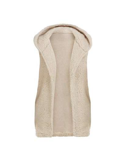 Sexy kobiet kamizelka ciepła bluza z kapturem na zimę otwórz Stitch znosić sweter na co dzień płaszcz Faux futra Zip Up Sherpa k