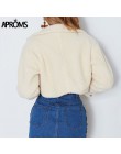 Aproms moda czarny kieszenie przyciski kurtki damskie z długim rękawem Slim Crop Top płaszcze zimowe fajne dziewczyny Streetwear