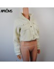 Aproms moda czarny kieszenie przyciski kurtki damskie z długim rękawem Slim Crop Top płaszcze zimowe fajne dziewczyny Streetwear