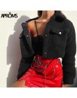 Aproms moda czarny kieszenie przyciski kurtki damskie z długim rękawem Slim Crop Top płaszcze zimowe fajne dziewczyny Streetwear